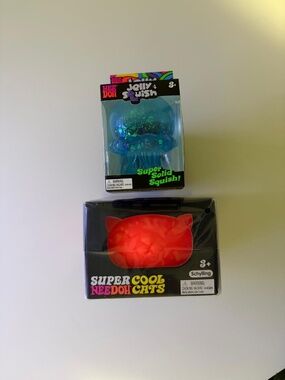 Schylling NeeDoh Jumbo Super Cool Cat Orange Blue Jellyfish Squishy Fidget Set